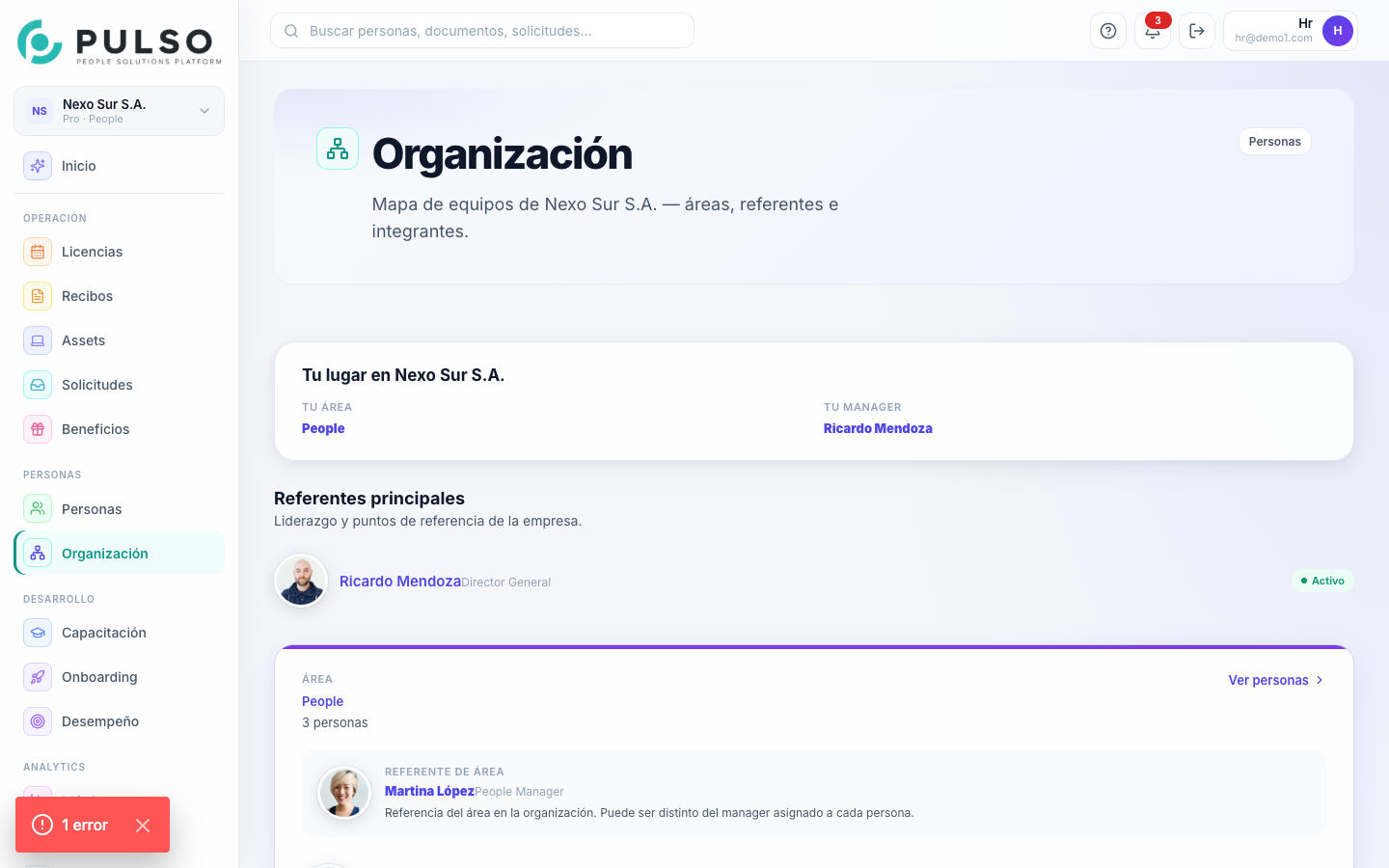 Organigrama y relaciones de la empresa en Pulso